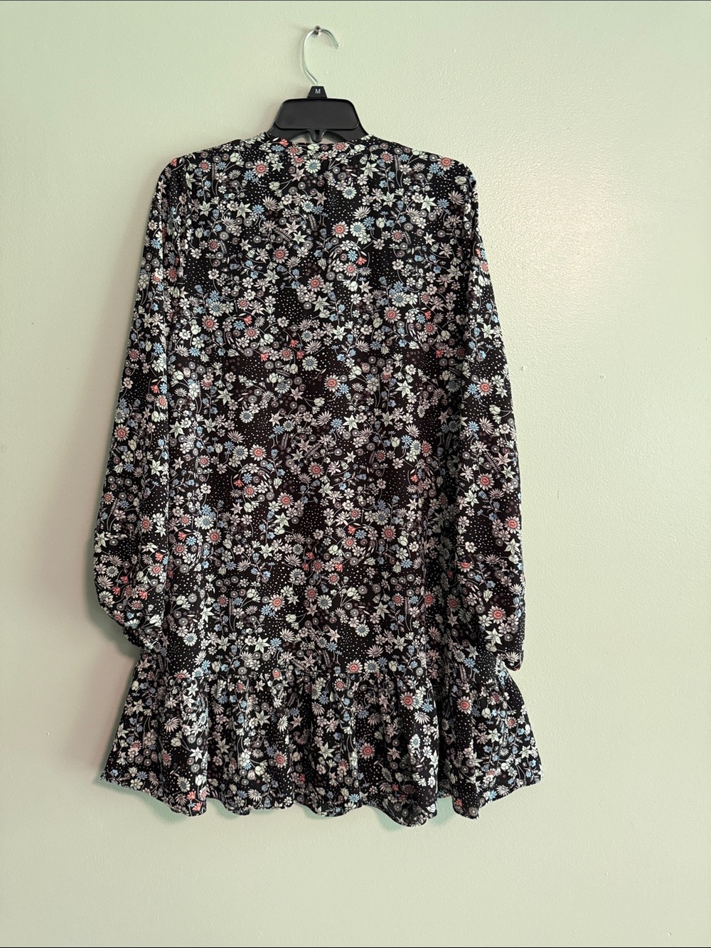 BCBGeneration Black Floral Long Sleeve Tie-Neck Dress - Picture 2 of 3